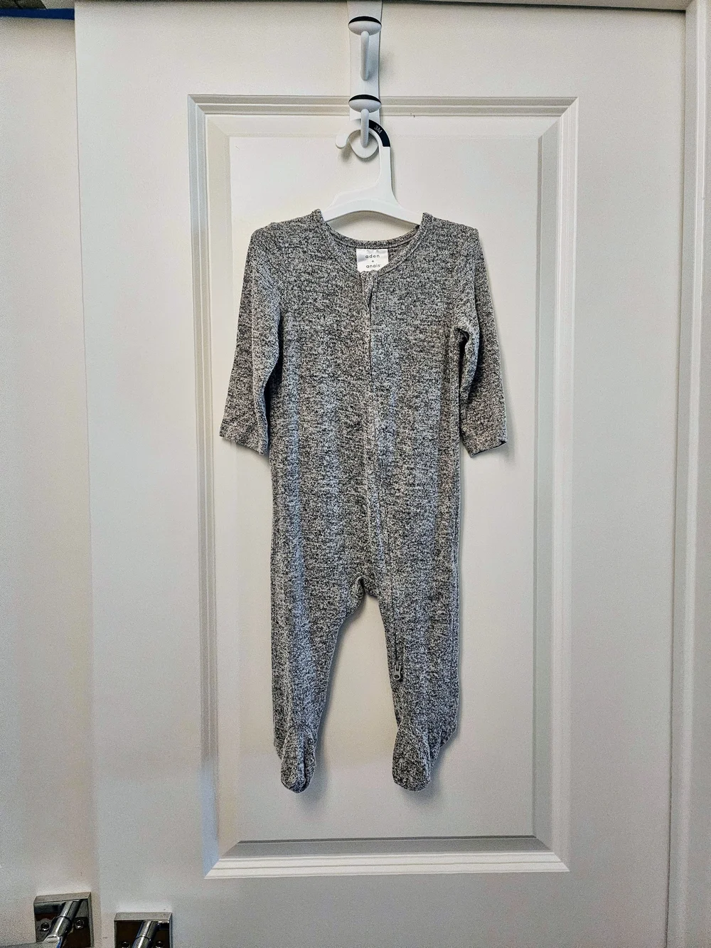aden + anais Knit Gray Marled Long Sleeve Zipper Footed One-Piece 6-9m
